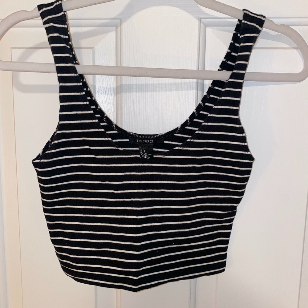 Forever 21 Black & White Striped Cropped Tank